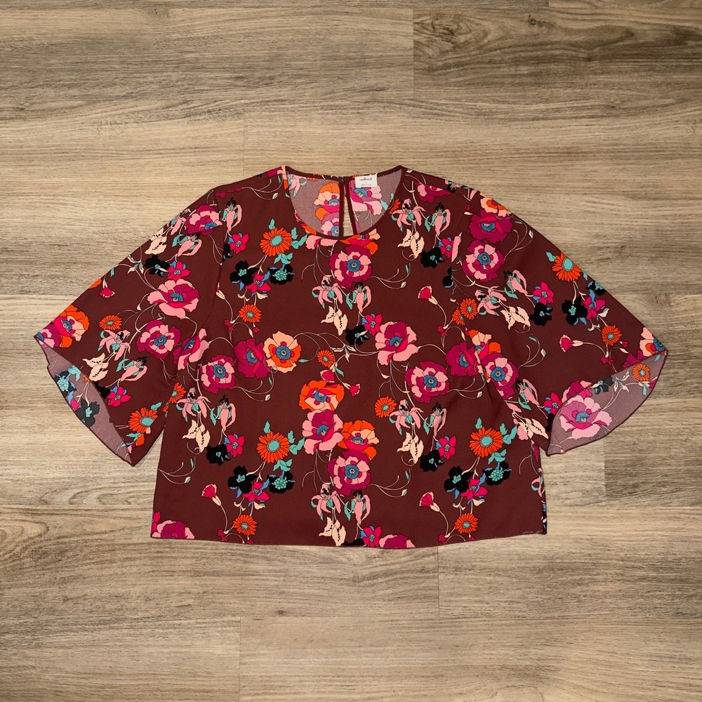 Wilfred Floral Cropped Blouse in Burgundy with Pink and Orange Accents